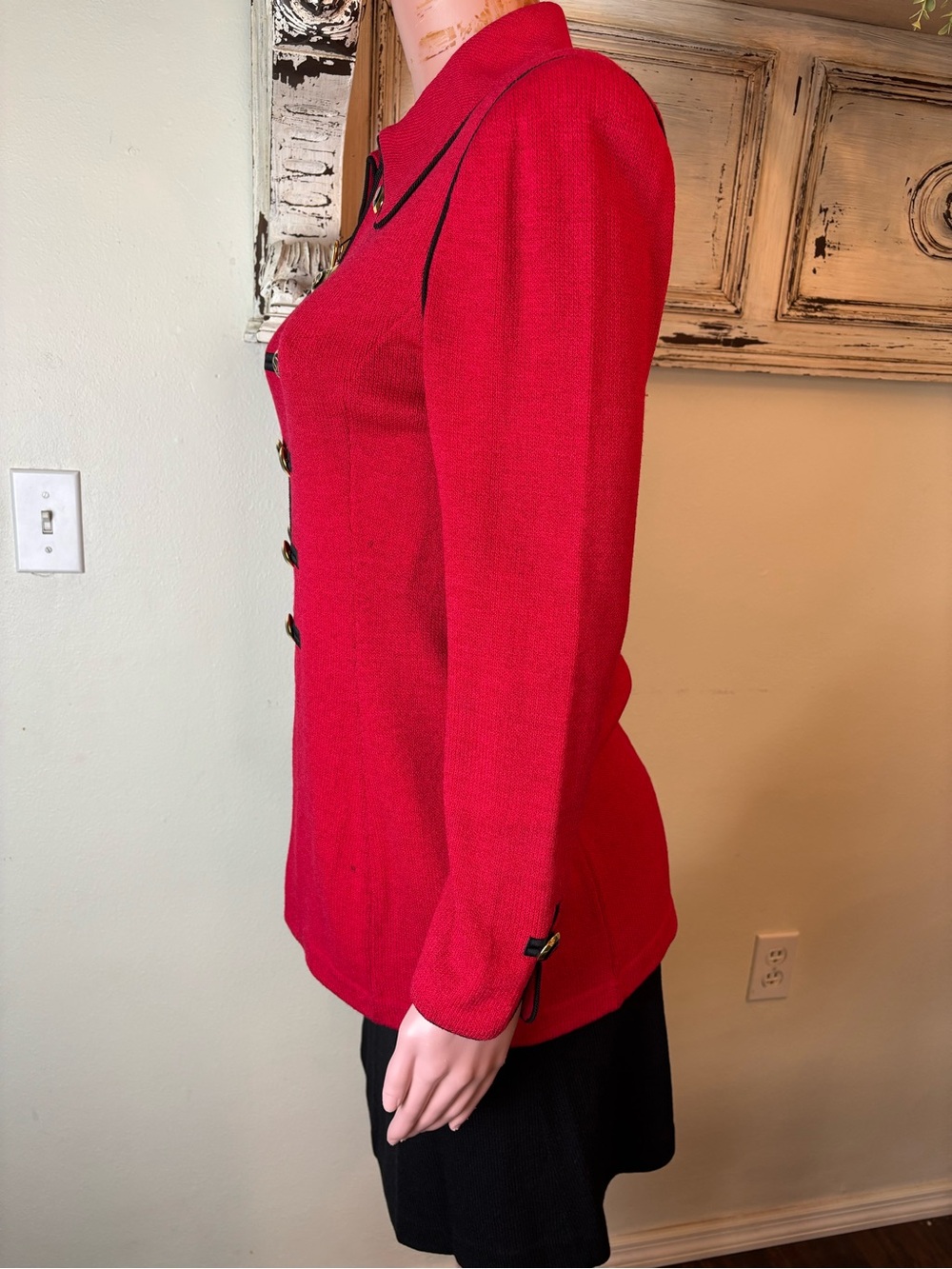 Vtg St John Collection Jacket Red Black Knit Suit Blazer Set Sz 6 Old Money Read - Picture 6 of 14